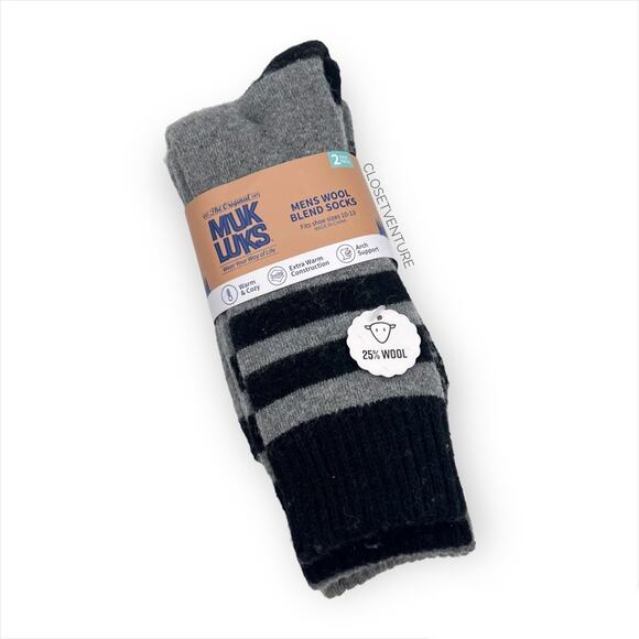 Muk Luks Wool Blend Grey Navy 2 Pairs Boot Socks Men’s 10-13 - Picture 1 of 7